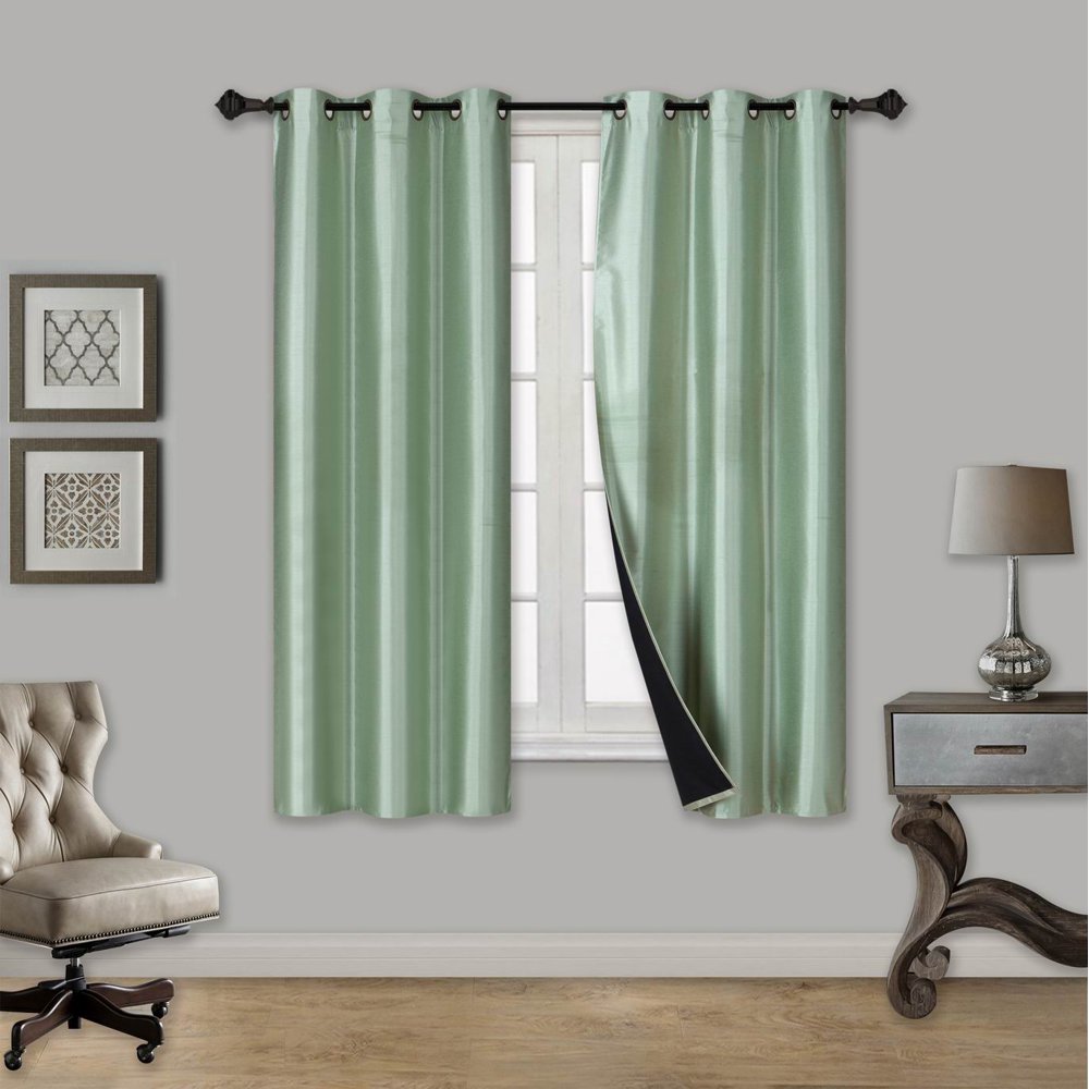 CURTAIN SET SAGE D24 DRAPE PANEL SILKY SOLID LINED EFFICIENT ENERGY