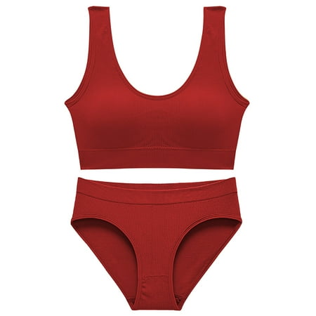 

Lingerie For Women 2 Piece V Neck Seamless Solid Lingerie Halter High Waist Bra And Set