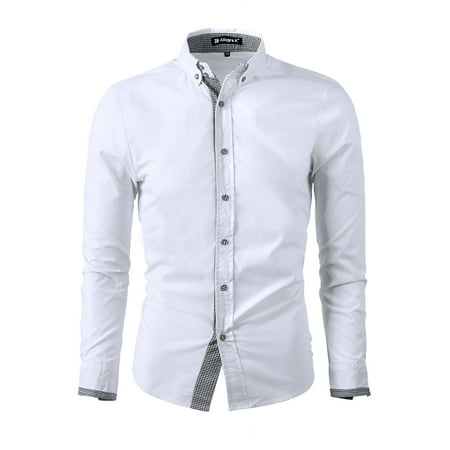 - Unique Bargains Mens Point Collar Button Down Long Sleeve Plaids Detail Shirt