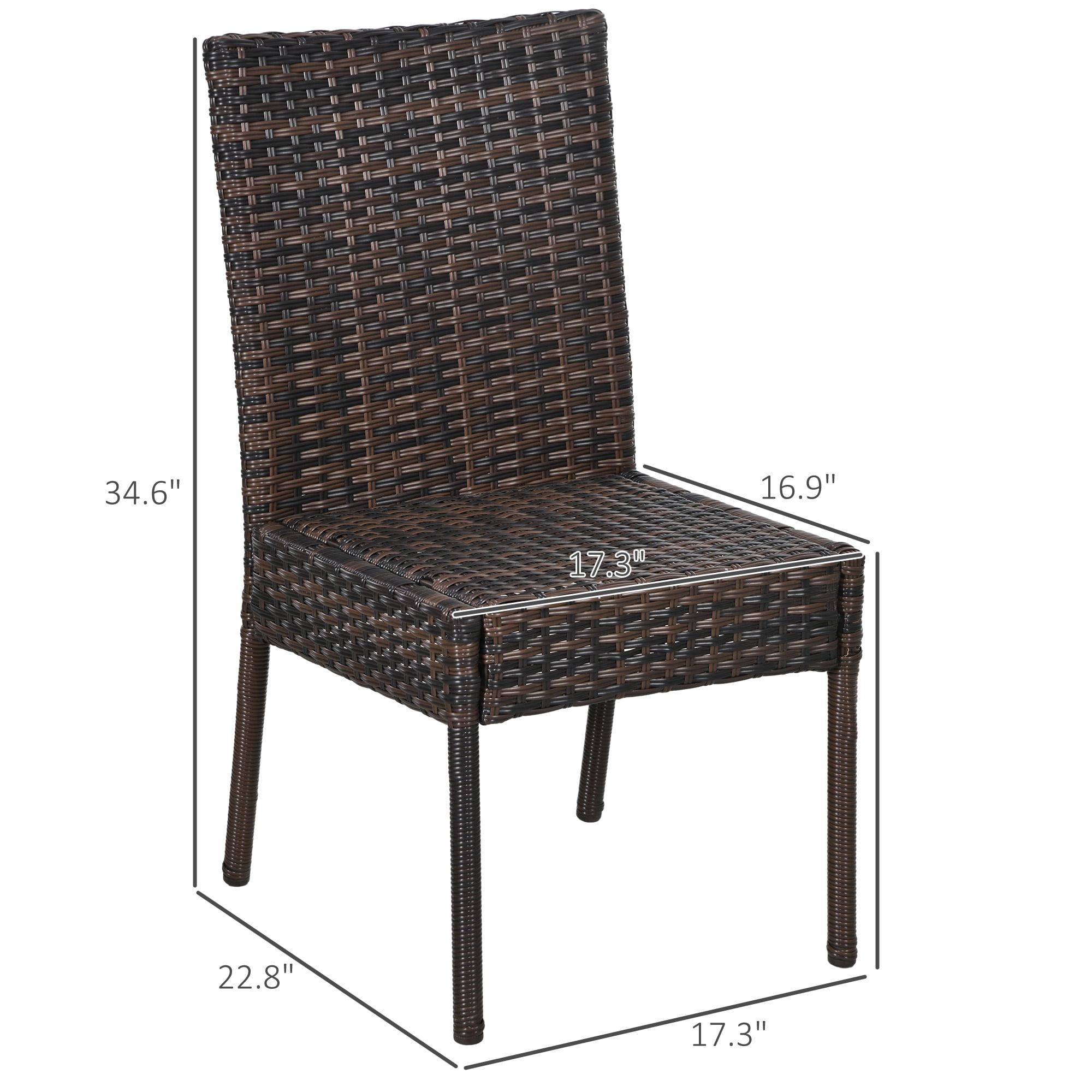 Outsunny 4 Outdoor Dining Chairs, Cushioned Patio Wicker Dining Chairs, Brown