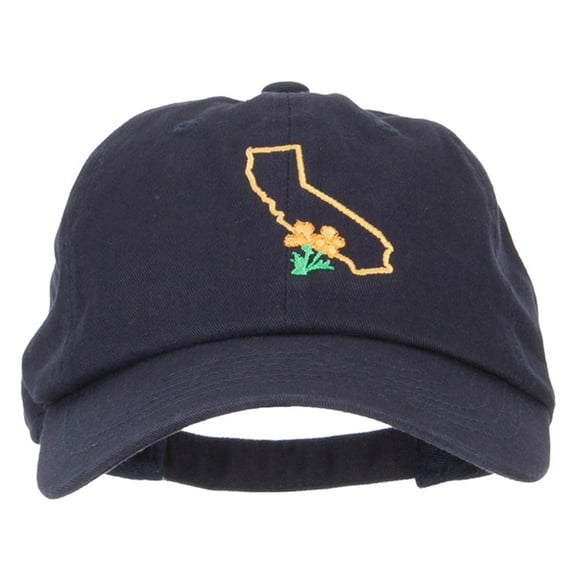 California Poppy with Map Embroidered Unstructured Washed Cap - Navy OSFM