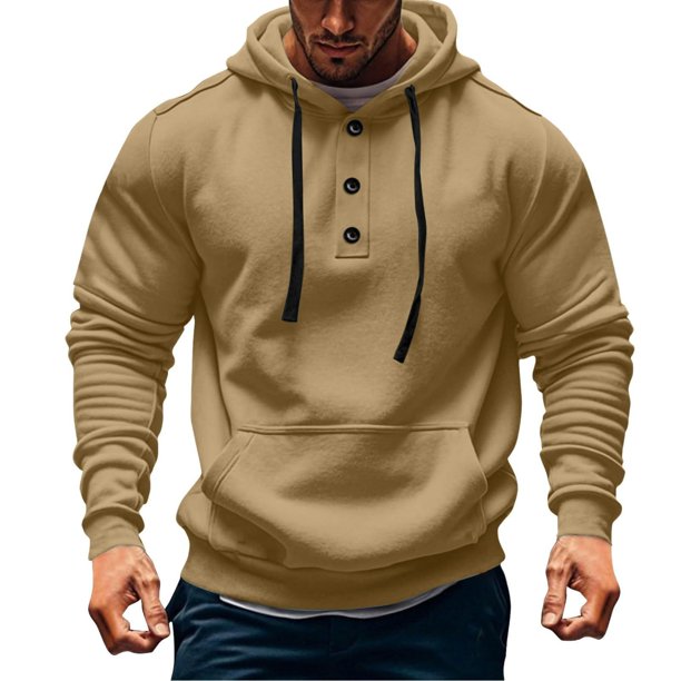 Sudadera con capucha para hombre, color liso, a la moda, con bolsillo, botón, cordón, informal, deportiva, de manga larga, cárdigan con capucha, sudadera para hombre, blusa de poliéster