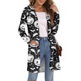 thumbnail image 6 of WTOBBY Women's Halloween Print Mid-Length Cardigan Jacket Casual Fashion Comfortable Open Front Long Sleeve Cover Up With Pockets Fall Outerwear,Black L, 6 of 8