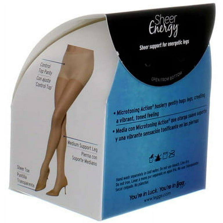 L'eggs Women's Sheer Energy Control Top Toe Pantyhose, White, Size B, 3  Pack 