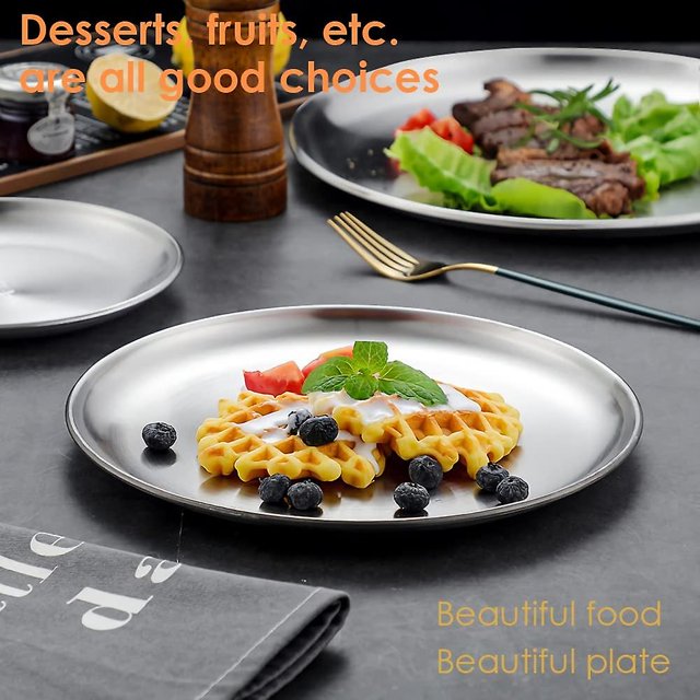 Plato redondo de acero inoxidable, platos de metal para acampar, platos de acero inoxidable, platos de cena de metal reutilizables para acampar al aire libre (1 pieza, plateado) ShuxiuWang 8390614770867