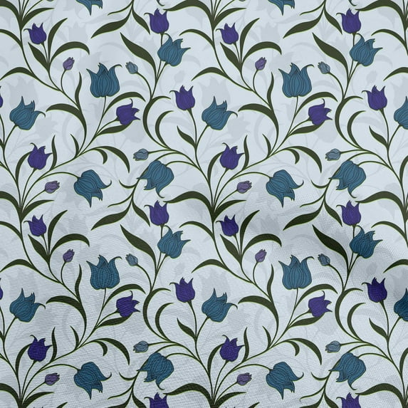 oneOone Viscose Jersey Teal Blue Fabric Floral Retro Sewing Craft Projects Fabric Prints By Yard 60 Inch Wide