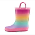thumbnail image 2 of Kushyshoo Kids Rain Pink Rainbow Waterproof Printed Rubber Boots with Handles Size 7 Toddler Rain Boots, 2 of 5