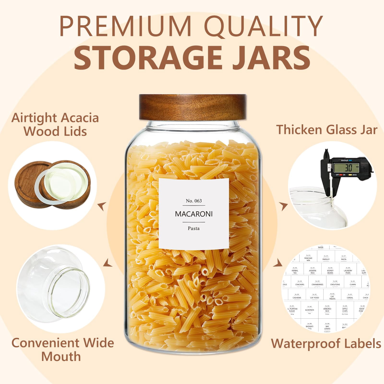 88 Fl.oz Glass Food Storage Jars with Airtight Wood Lids, Set of 3