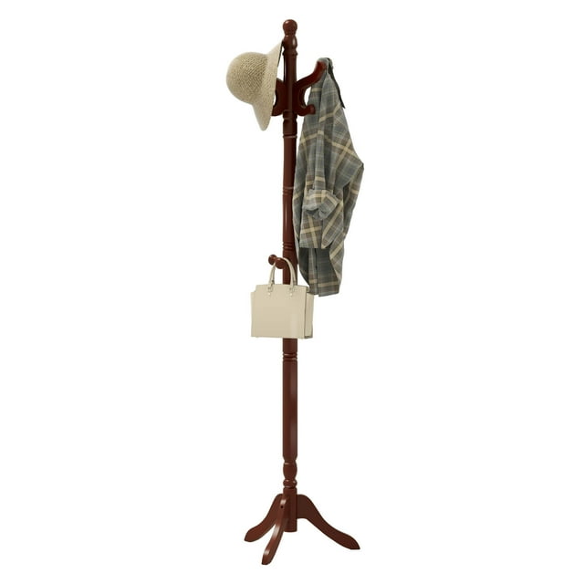 Costway Solid Rubber Wood Coat Rack with 3 Adjustable Heights and 11 Hooks for Hallway Brown