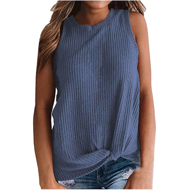 Pompotops T-Shirt Sans Manches à Col Rond Noué Mode Décontractée Multicolore Couleur Unie