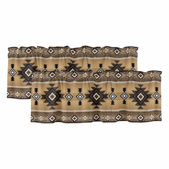 Brown Southwest Valances for Windows, Decorative Rod Pocket Window Valance Curtains, Boho Aztec Ethnic Abstract Geometric Short Curtain Drapes for Kitchen/Living Room, 2 Panels, 54" W x 18" L