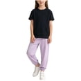 thumbnail image 2 of ITSAME Girls Outfit Set, Cotton Crewneck T-Shirt and Tapered Pants Summer Casual Clothes 2-Piece Purple Size 3-4T, 2 of 8