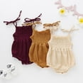 thumbnail image 4 of Newborn Infant Baby Girl Cotton Sling Solid Color Lace Stretch Ruched Jumpsuit Wine Red 0-3 Months, 4 of 9