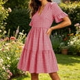 thumbnail image 4 of Kukoosong Women's Short Sleeve Midi Dress, V-Neck Striped Tiered Ruffle Dress, Flounce Sleeve Casual Summer Beach Sundress with Pockets, 4 of 7