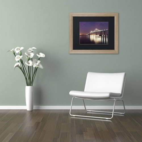 Trademark Fine Art "Newport Bridge Dusk" Canvas Art by Michael Blanchette Photography Black Matte, Birch Frame