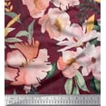 thumbnail image 2 of Soimoi Purple Cotton Duck Fabric Leaves & Magnolia Floral Print Sewing Fabric Yard 42 Inch Wide, 2 of 3