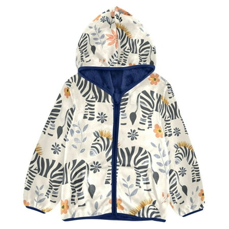 ALAZA Toddler Polar Fleece Jacket Cute Zebras and Flowers Kids Hooded Warm Coats Outerwear 5T
