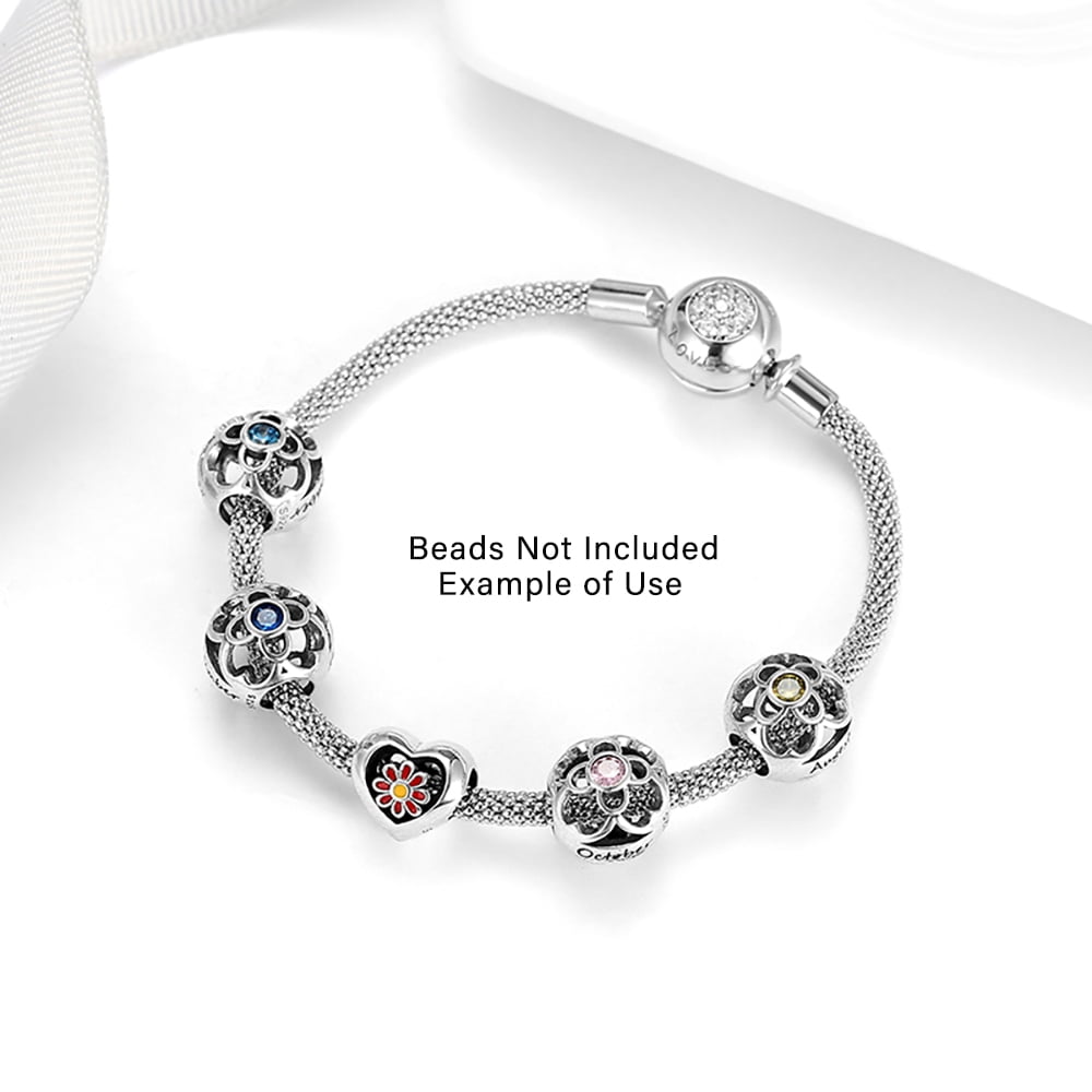 Snake Chain Charm Bracelet Sterling Silver Cz Love Clasp Ginger Lyne Collection