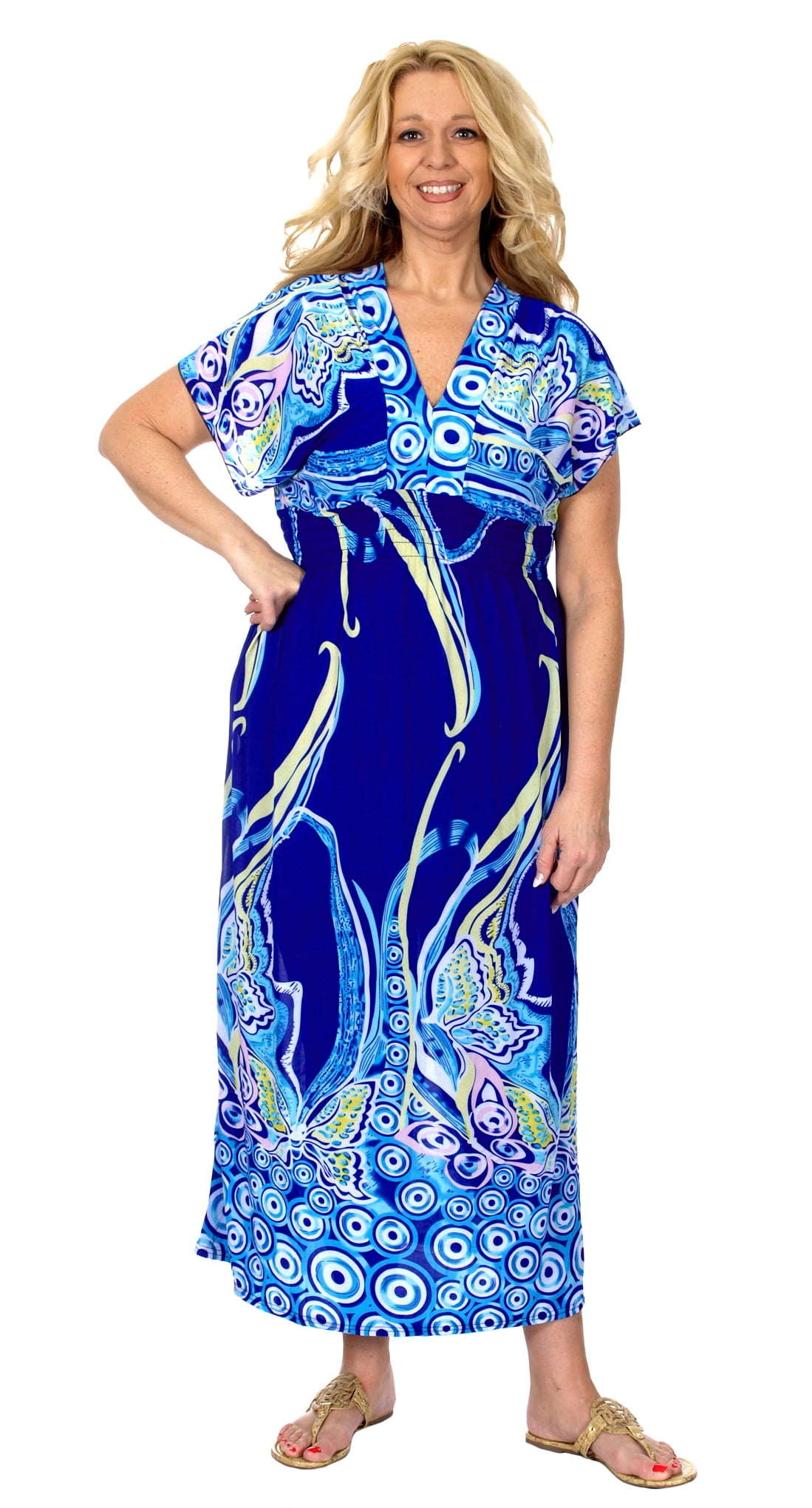 Women's Plus Size Summer Maxi Dress with a V-Neckline & Cropped Sleeves ...