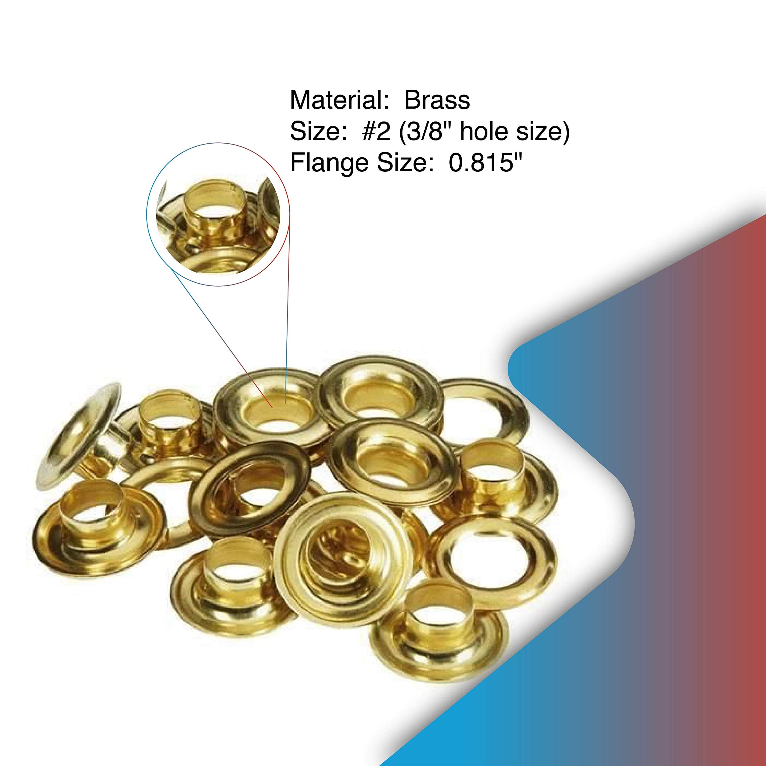 Tarps Now Heavy-Duty Brass Grommets Kit with Plain Washers - Rust Proof Eyelet for Tarp Repair or Addition and Replacement - #2 (3/8" Hole), (144 Pairs)