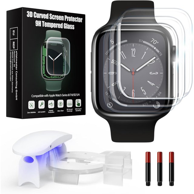 shiyou-Watch Screen Protector Compatible with Apple Watch Series 9/8/7 45mm, Tempered Glass Protector 3D Curved Full Coverage Anti-scratch, Auto-Dispersion Tech with Bubble Free for iWatch 9/8/7 45mm