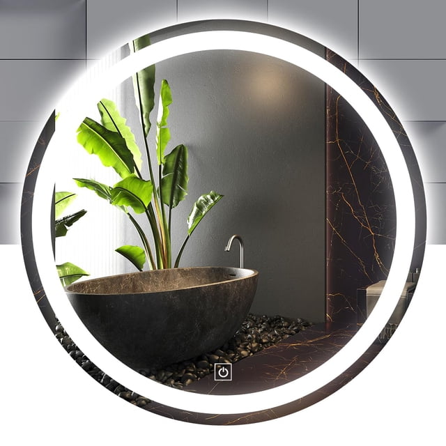 Raganet Espejo Redondo con Luz LED, 3 Tonos de Luz Fría, Cálida, Neutra, Atenuable, Interruptor Táctil, Montaje en Pared, para Baño o Tocador (60 cm)