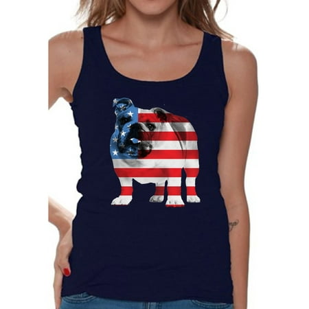 Bulldog Tank Awkward Styles Women's USA Flag Bulldog American Patriotic Graphic Tank Tops 4th Of July Gifts ()