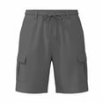 thumbnail image 4 of Nmnitkp Men's Linen Blend Cargo Shorts Elastic Waist Drawstring Multi-Pocket Lightweight Breathable Casual Summer Beach Shorts Dark Gray,2XL, 4 of 6