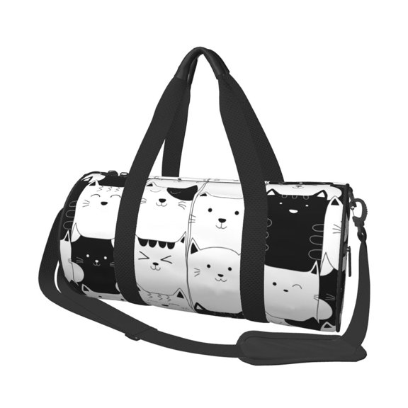 Honeii Doodle Cute Cat Print Duffle Bag and Adjustable Strap,Foldable Travel Duffel Bags for Men Women,Waterproof Duffel Bags