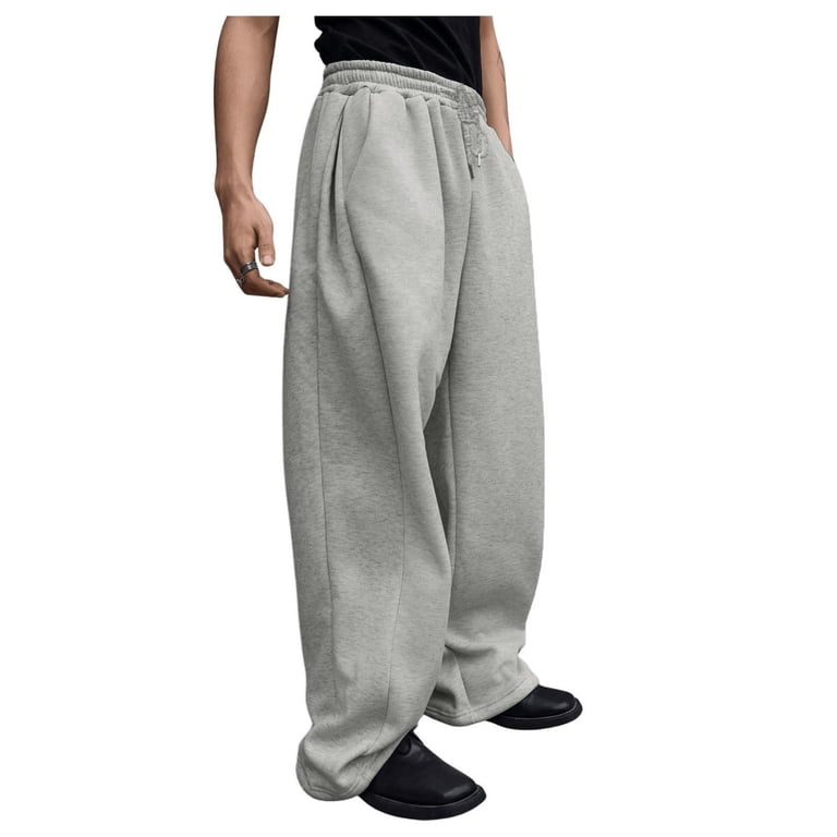 Men's Baggy Pants Wide Leg Drawstring Waist Loose Sweatpants with