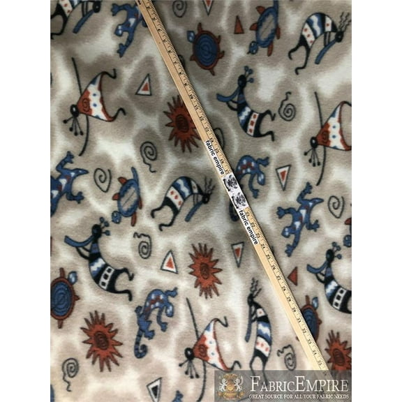 Fleece Printed Fabric INDIAN TRIBAL KOKOPELLI DANCER / 58" Wide / Sold by the yard
