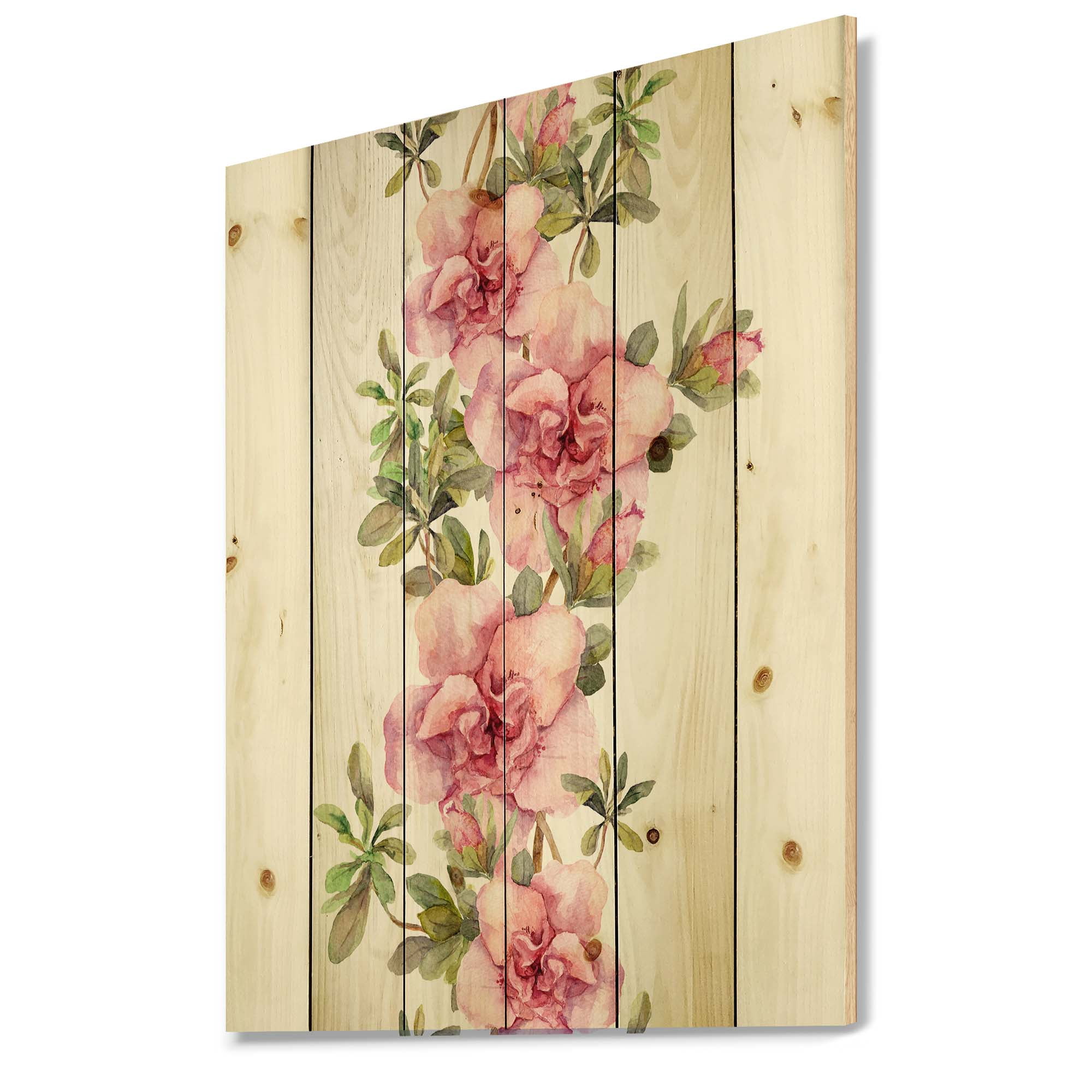 Designart 'Bouquet of Purple and Pink Flowers II' Farmhouse Print on Natural Pine Wood