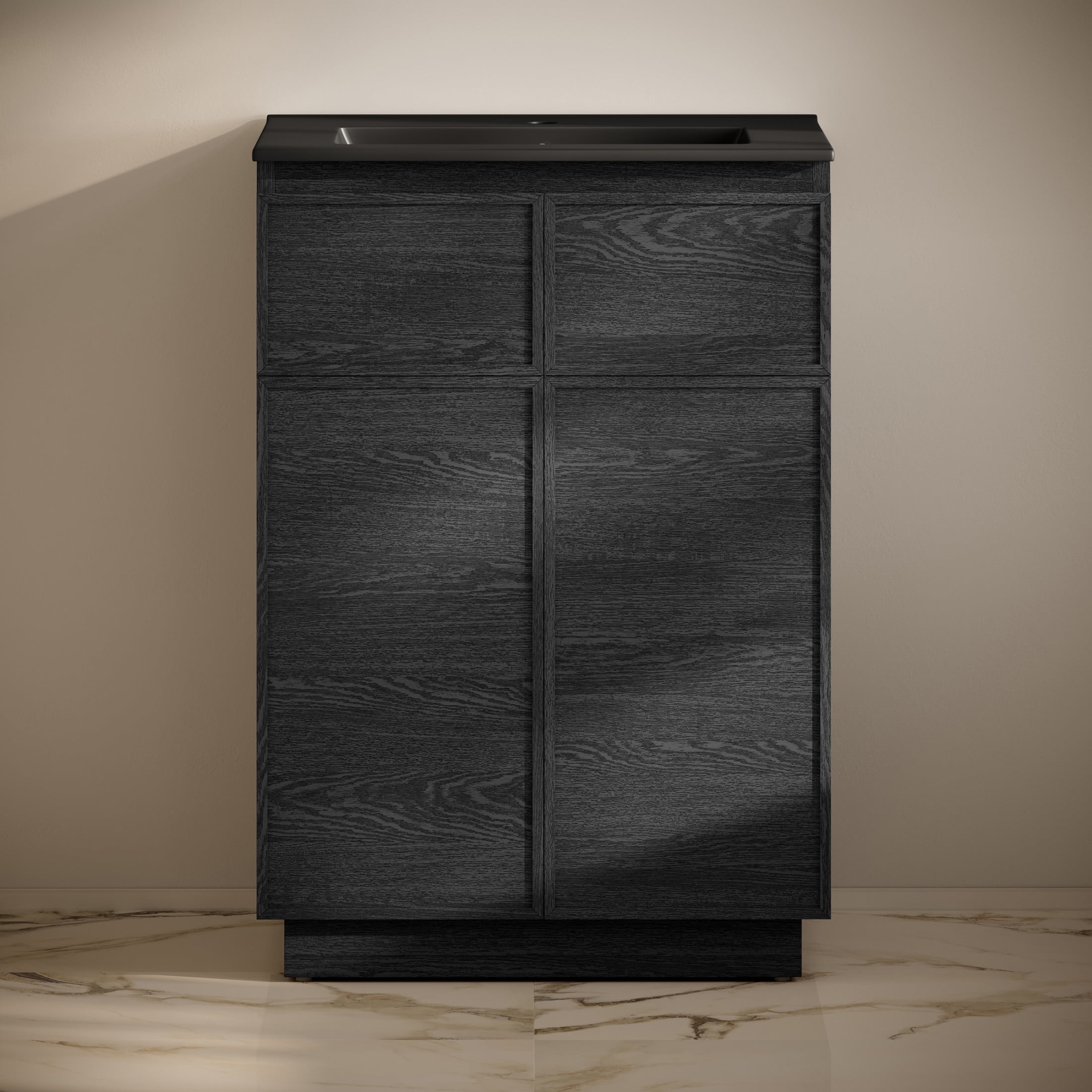 St. Tropez 24" Freestanding Bathroom Vanity in Black Oak with Black Sink Top