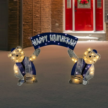 LED Lighted Polar Bear "Happy Hanukkah" Sign Outdoor Christmas Decoration - 30"