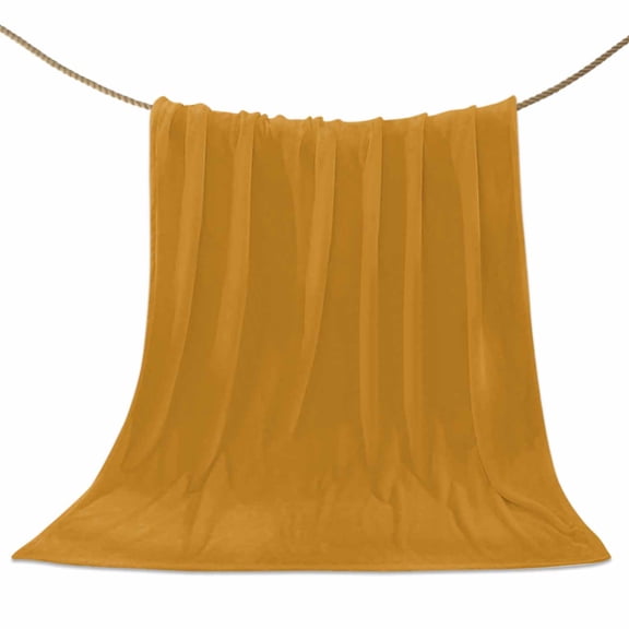 Flannel Fleece Blanket Solid Color Super Soft Warm Cozy Throw Blanket Dark Yellow Bed Couch Car Blankets for All Season 50" x 60"