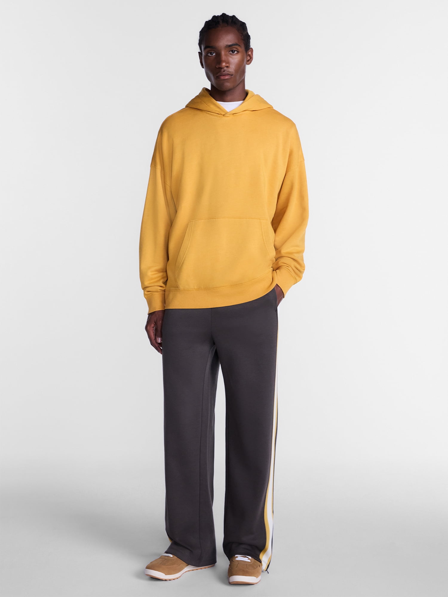 No Boundaries Boxy Fit Oversized Fleece Hoodie with Long Sleeves, Men's XS-4XLT