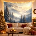 thumbnail image 3 of Winter Mountain Landscape with Sunlit Peaks in Misty Valley, Serene Illustration for Nature Lovers, Scenic Nature Art, Housewarming Gift Tapestry Wall Hanging for Living Room and Bedroom, 3 of 7