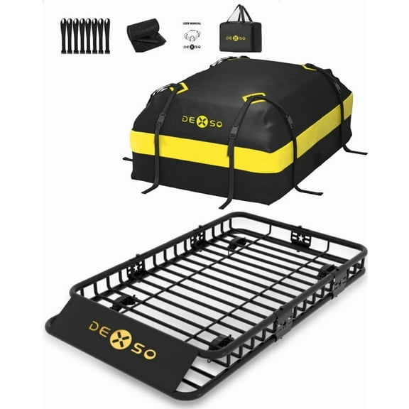 Towallmark 64 x 39 Inch Roof Rack Basket, Cargo Carrier, SUV Roof Rack, 200LBS Capacity with Waterproof Luggage Bag for Trucks SUVs Vehicles Camping