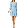 thumbnail image 3 of INSPIRE CHIC Women's Solid Cute V Neck Half Sleeve Flowy a-Line Chiffon Dress XS Blue, 3 of 8