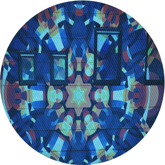 Ahgly Company Machine Washable Indoor Round Transitional Blue Ivy Blue Area Rugs, 7' Round