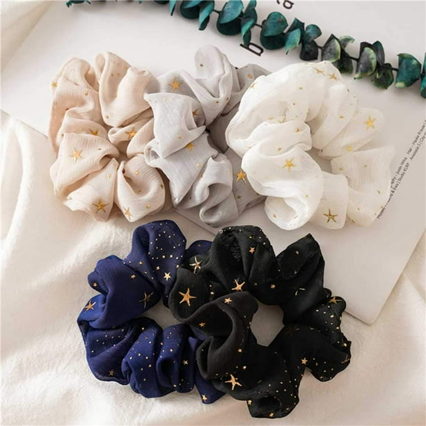 Outyua Gomas para el cabello sólidas, bandas elásticas para el cabello, coletas para el cabello, coleteros elegantes con forma de estrella, accesorios para el cabello para mujeres y niñas, 5 piezas (e