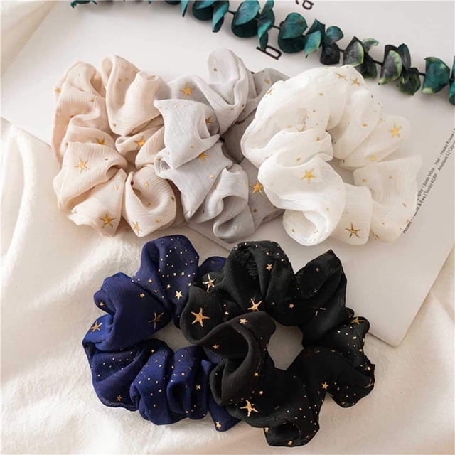 Outyua Gomas para el cabello sólidas, bandas elásticas para el cabello, coletas para el cabello, coleteros elegantes con forma de estrella, accesorios para el cabello para mujeres y niñas, 5 piezas (e