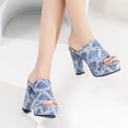 thumbnail image 6 of hopeusnice Slippers for Women Peep-toe Sandals Breathable Non-slip Soft Women's Slippers cloth Materials Summer and Fall Shoes Square High heel Trendy Round toe Dress Shoes Light Blue 40, 6 of 7