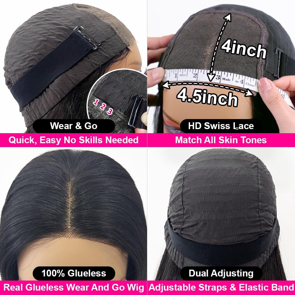 4x4 Lace Closures Wigs Human Hair Body Wave Wear and Go Human Hair Wigs Natural Black Color 14--24Inch Brazilian Virgin Real Human Hair Wigs Extensions