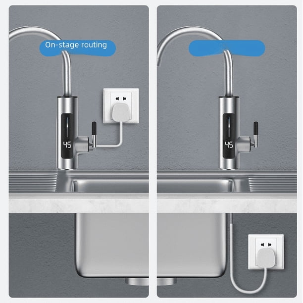 Grifo de cocina para el hogar, grifo eléctrico de acero inoxidable de doble uso con pantalla digital termostática instantánea y agua caliente y fría