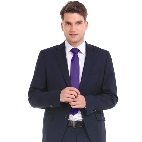 Wedding Guest Tie for Unisex Purple Slim Skinny Solid Necktie Dark Men Plain Party