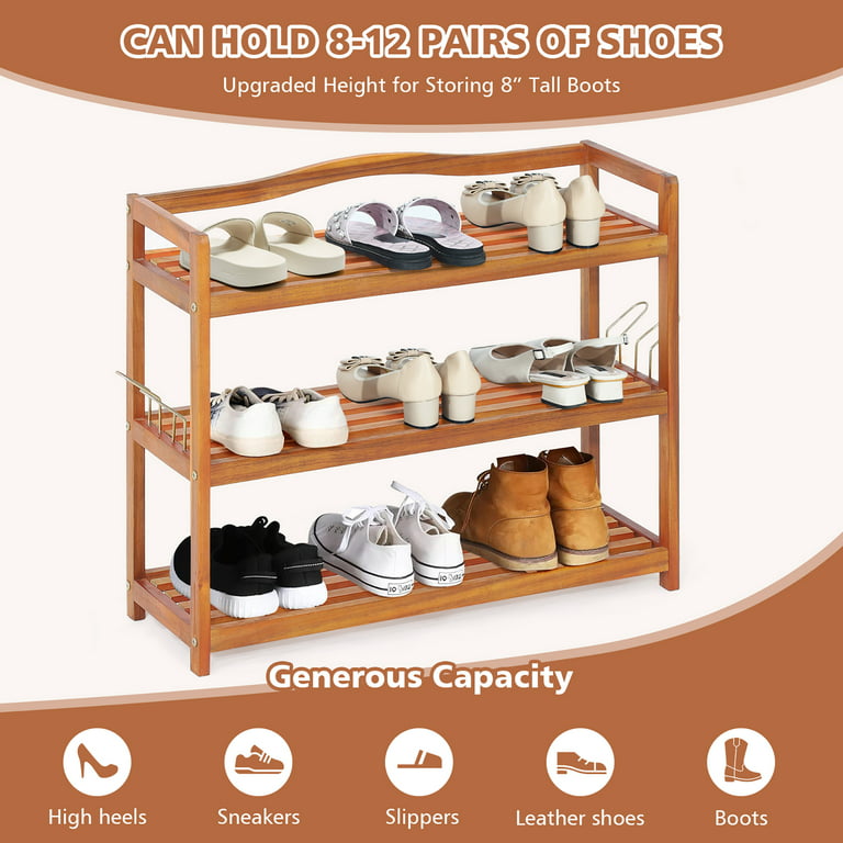 8-Tier Heavy Duty Entryway Metal Boots Shoe Rack Storage Shelf with Side  Hooks