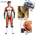 thumbnail image 2 of Trajes de Halloween de Zawaland Zentai con cola de animal Husky zorro lobo estampado Catsuit disfraces traje de cobertura completa Cosplay Petsuit, 2 of 5