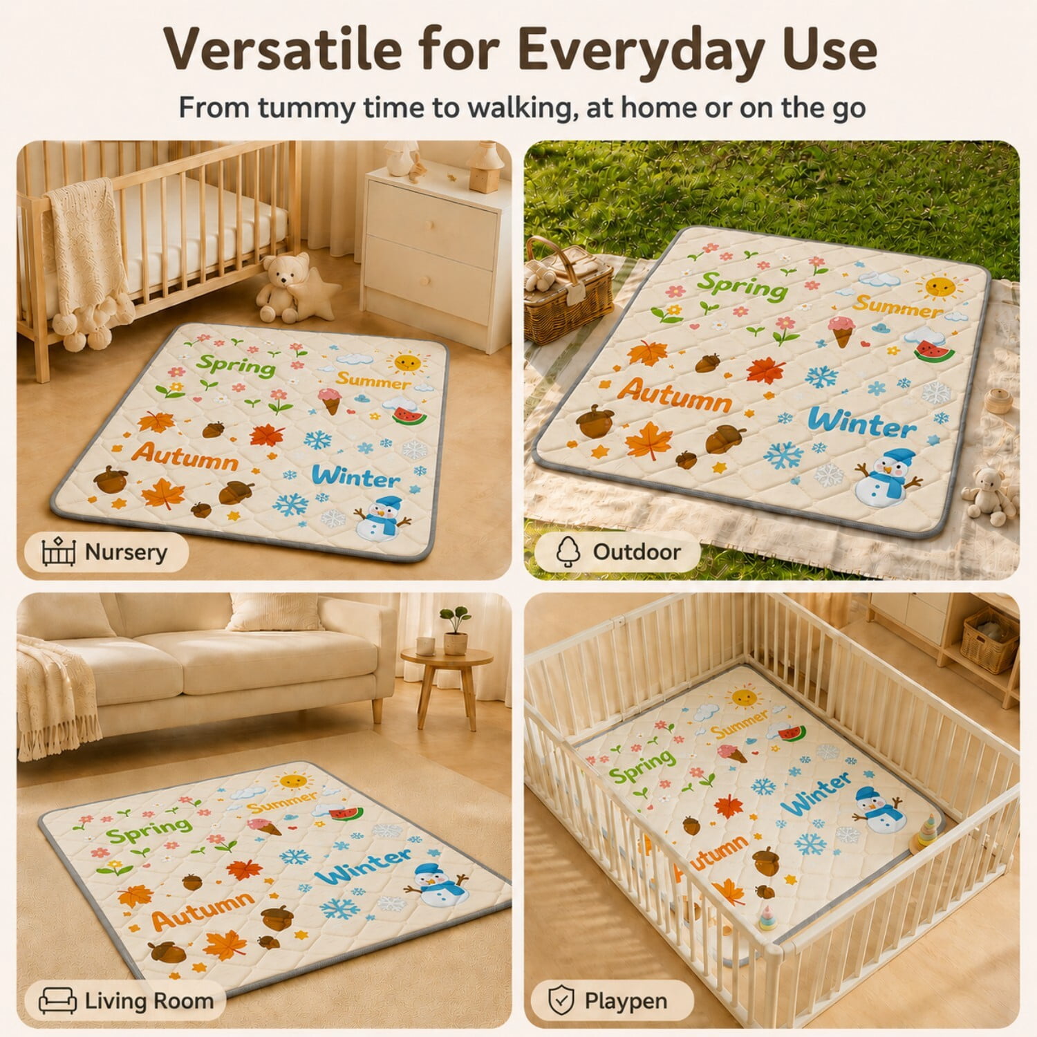 Easy4Home Foldable Baby Play Mat,50"x50" Non-Slip Thick Foam Crawling Mat Machine Washable Playpen Mat for Infants & Toddlers