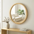 thumbnail image 5 of YAURA 30" Large Round Natural Wood Wall Mirror, Asymmetrical Wavy Solid Wood Mirror, Scandi & Boho Decor, Shatterproof, 5 of 8